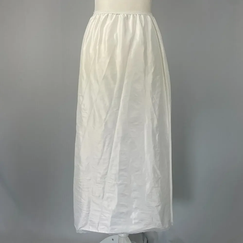 Vintage Lorraine Half Slip Size Small White Silky Shiny Long Maxi Side Slit 70s